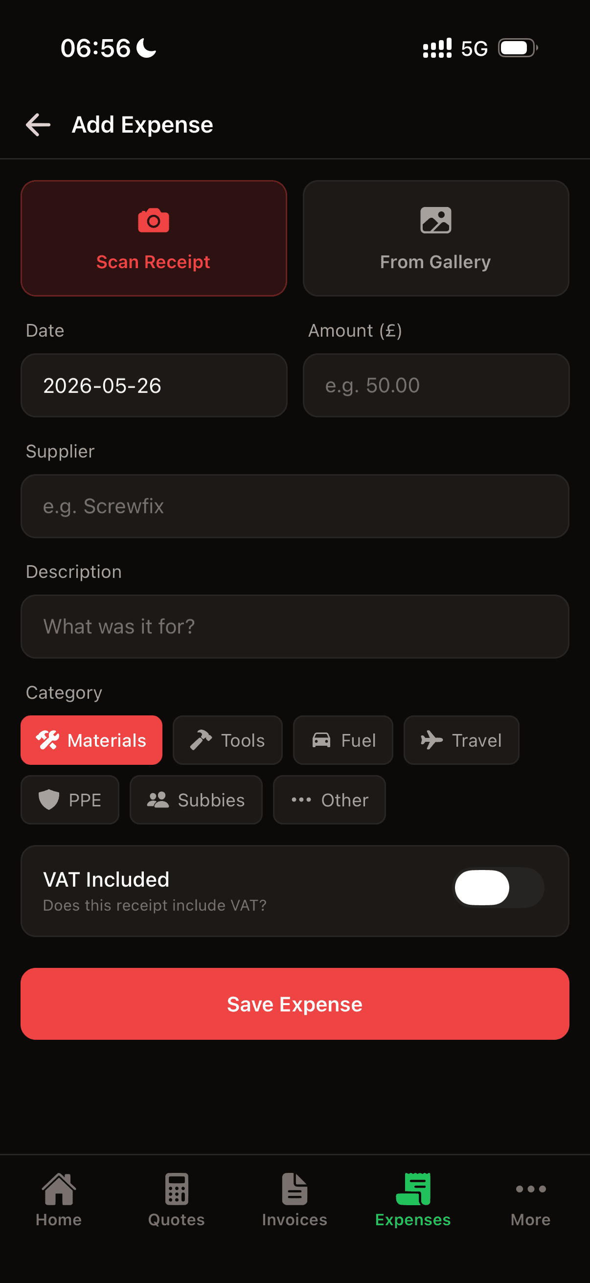 Site Books mobile invoicing screen