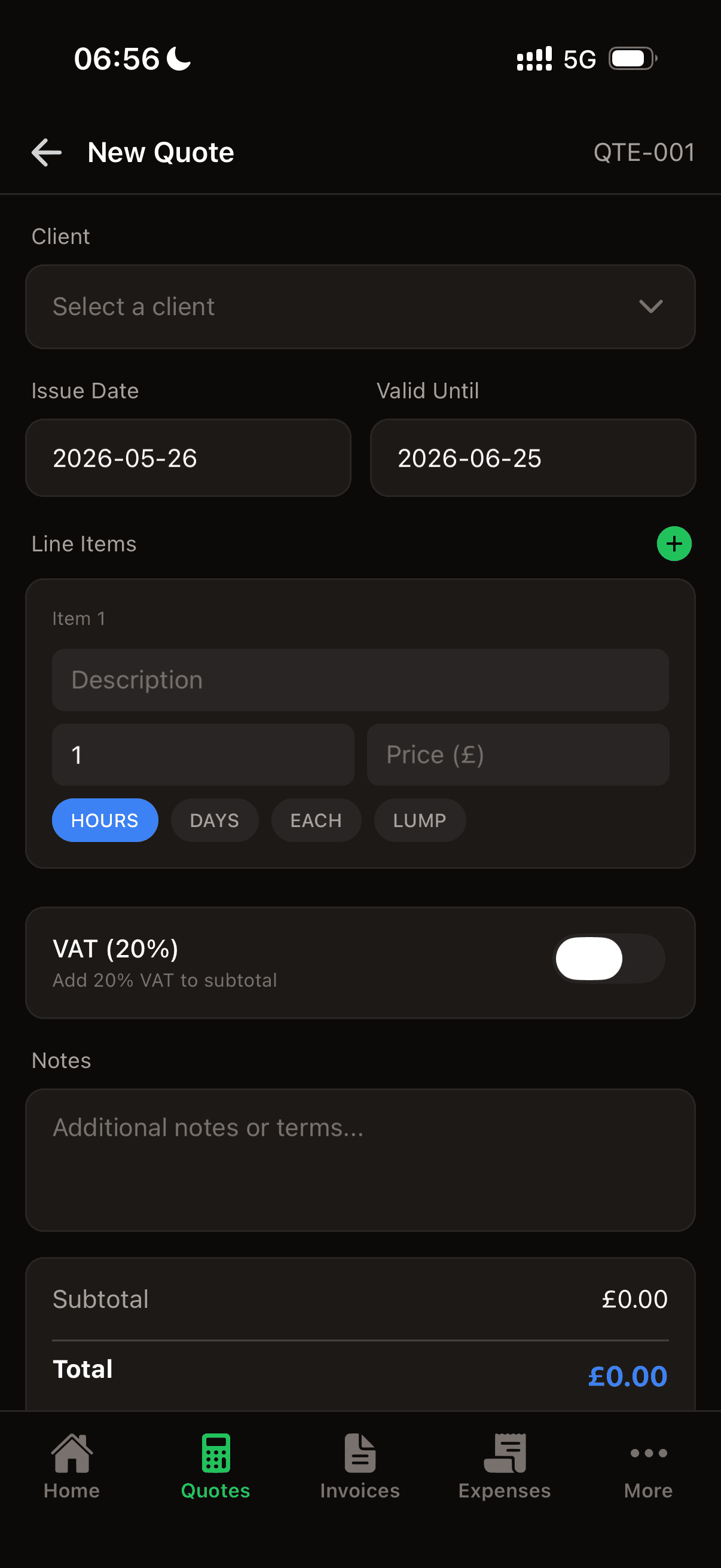 Site Books mobile expenses screen