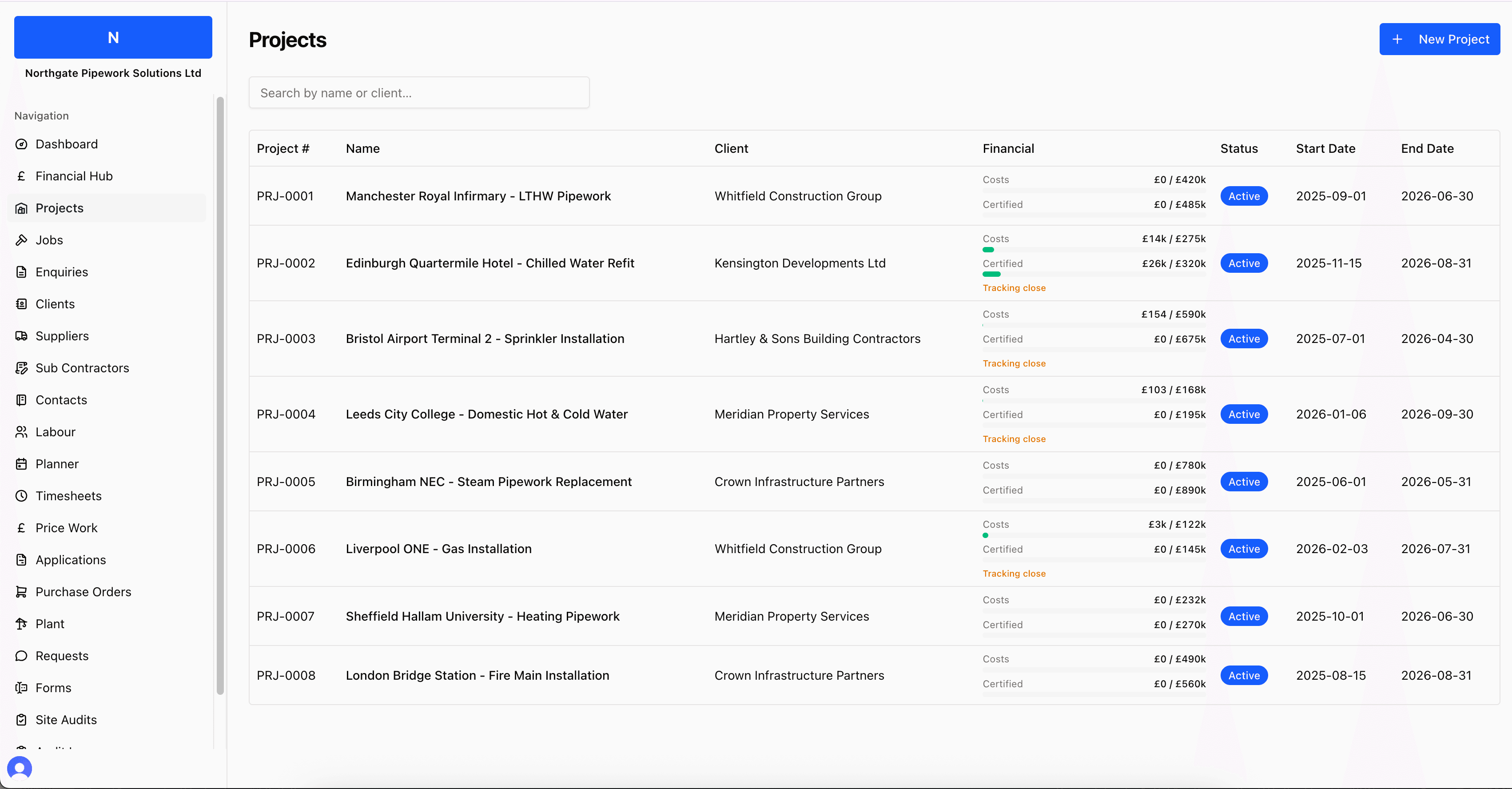 Site Tracks construction management screen