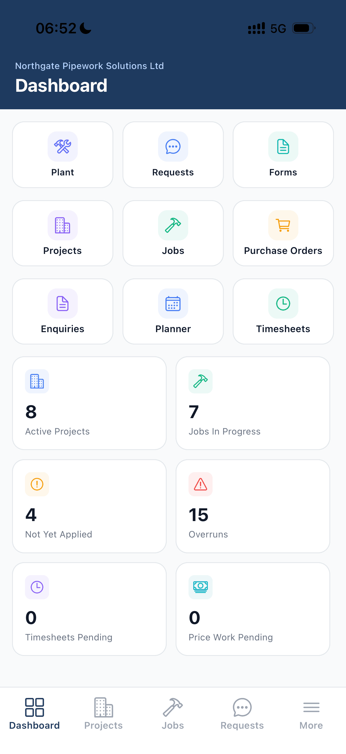 Site Tracks mobile dashboard